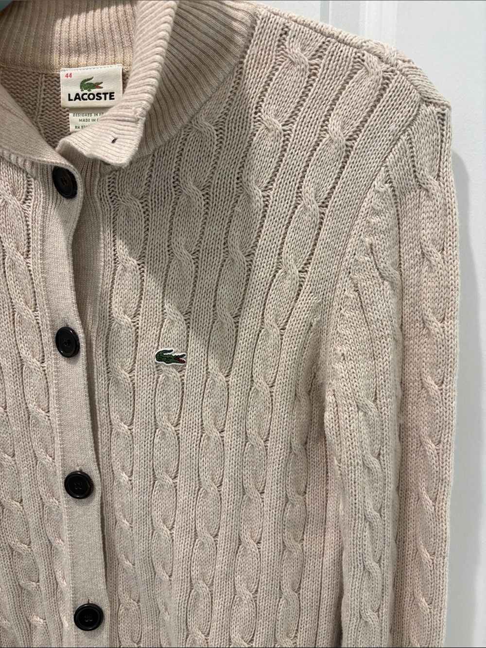 Lacoste Beige Cable-Knit Button Cardigan - Picture 5 of 7